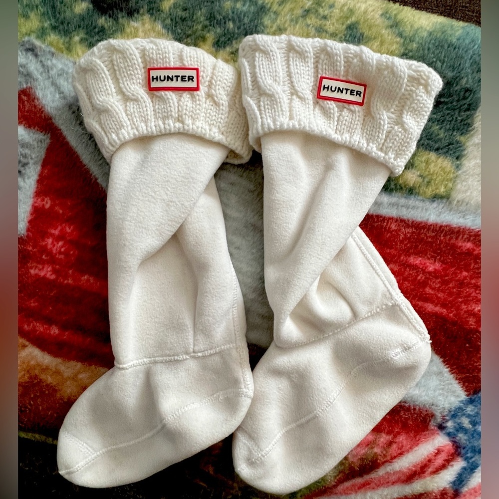 Authentic Hunter Welly Socks in Cream Fleece and Cable Knit
